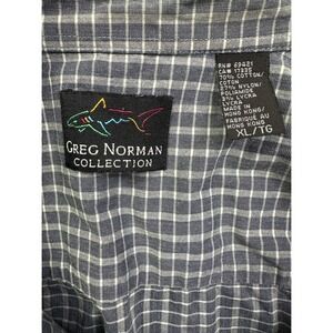 Greg Norman Collection Men XL Navy Blue Check Long Sleeve Button Down Shirt Golf